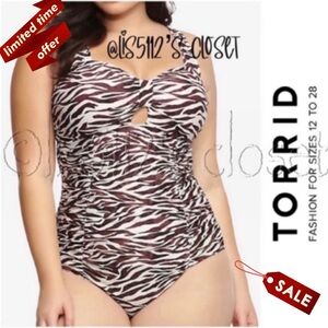 Torrid Brown Zebra Print Safari Peekaboo Halter One Piece Swimsuit 3X 22 24